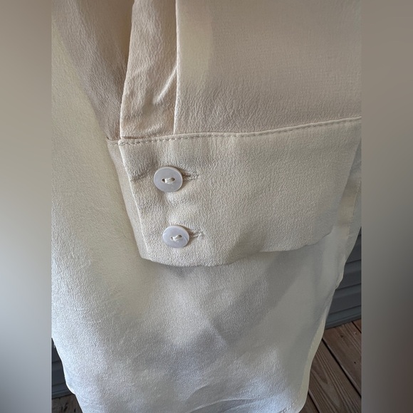 Line & Dot Cream Button-Up Long Sleeve Women's Top with Black Print Sz S - Picture 5 of 11